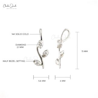 Real 14k White Gold Floral Pendant With 0.08 Ct White Diamond 3 Stone Women Necklace