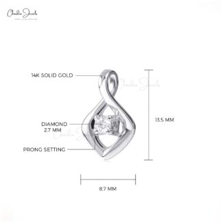 Solitaire Round Cut Pendant In Solid 14k White Gold Diamond 2.7mm Single Stone Jewelry