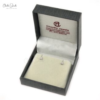 Three Stone Cluster Earrings In Solid 14k White Gold Diamond 0.11 Ct Round Minimal Studs