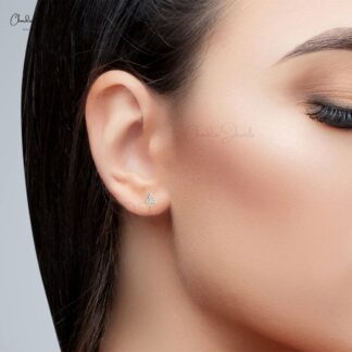 Three Stone Cluster Earrings In Solid 14k White Gold Diamond 0.11 Ct Round Minimal Studs