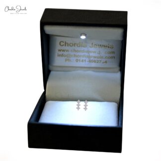 Round Cut 3 Stone Studs With 1.6mm G-H Diamond Prong Set 14k White Gold Earrings For Her