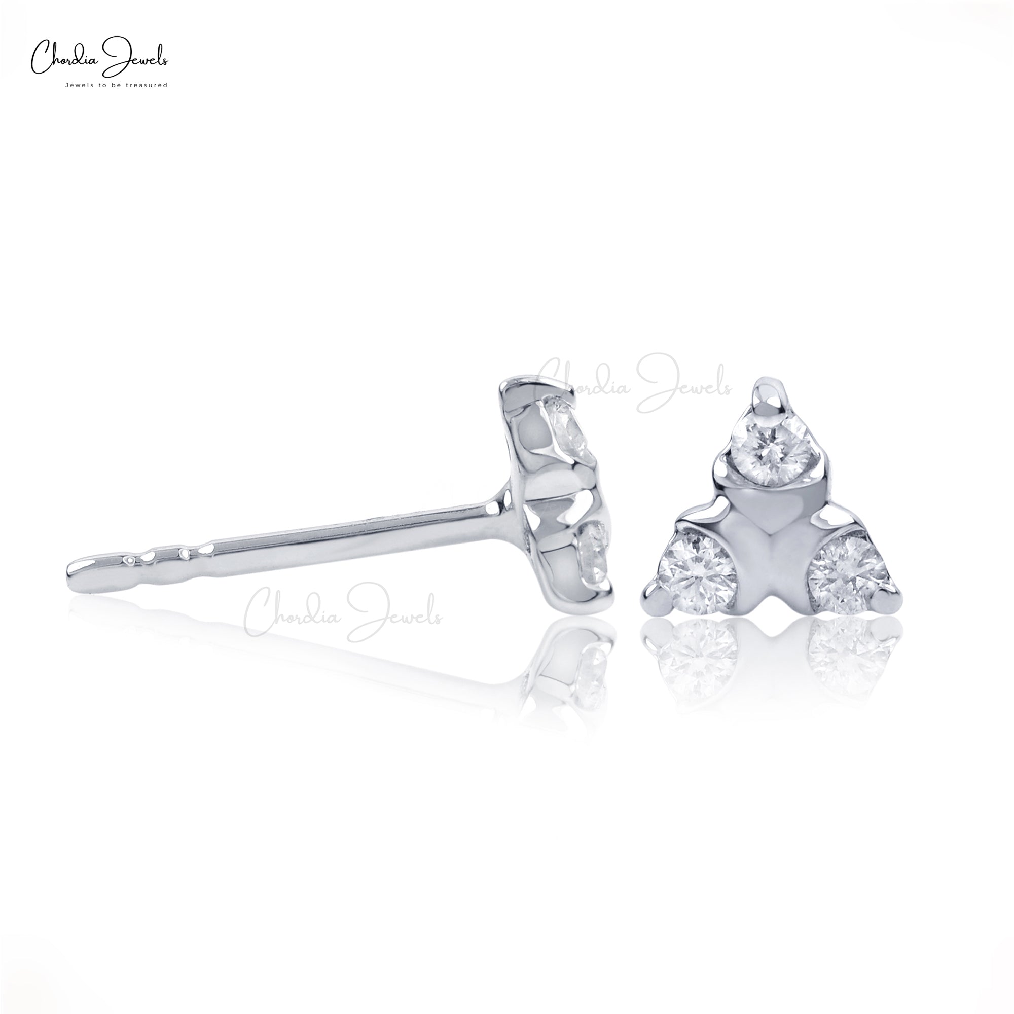 Dainty Trio Stone Earring In 14k White Gold Small Diamond Push Back Daughter Earrings