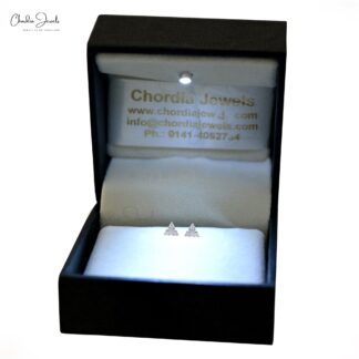 Dainty Trio Stone Earring In 14k White Gold Small Diamond Push Back Daughter Earrings