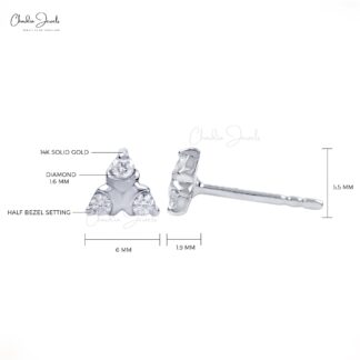 Dainty Trio Stone Earring In 14k White Gold Small Diamond Push Back Daughter Earrings