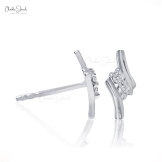 Two Stone Round Cut Stud With 1.9mm White Diamond Hallmarked Earrings In 14k White Gold