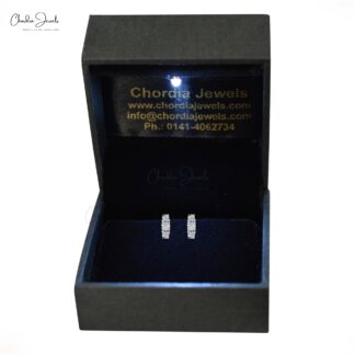 Dainty 3 Stone Unique Earring In 14k Real White Gold G-H Diamond Trilogy Push Back Studs