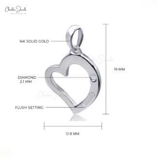 Heart Shaped Love Pendant In 14k Real White Gold Diamond Flush Set Necklaces For Her