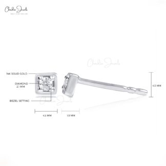 Single Stone Bezel Set Earring In 14k Solid White Gold Diamond Minimalist Studs