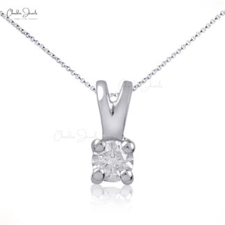 Small Diamond Solitaire Locket Pendant In 14k Solid White Gold Handmade Fine Jewelry