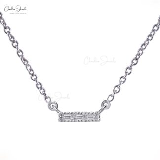 Baguette 3 Stone Chain Necklace With 2x1mm G-H Diamond Bar Necklace In 14k White Gold