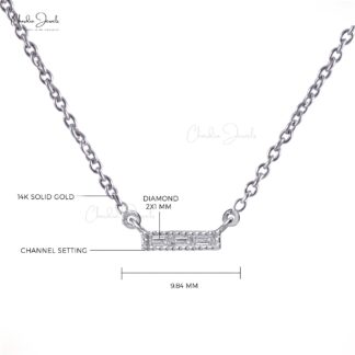 Baguette 3 Stone Chain Necklace With 2x1mm G-H Diamond Bar Necklace In 14k White Gold