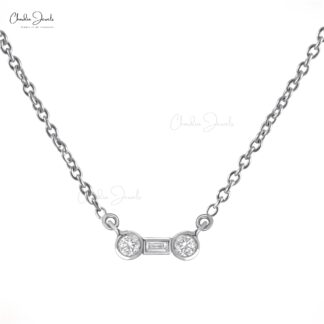 Delicate Bone Necklace In Real 14k White Gold Diamond 0.1 Ct Dainty 3 Stone Necklaces