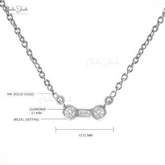 Delicate Bone Necklace In Real 14k White Gold Diamond 0.1 Ct Dainty 3 Stone Necklaces