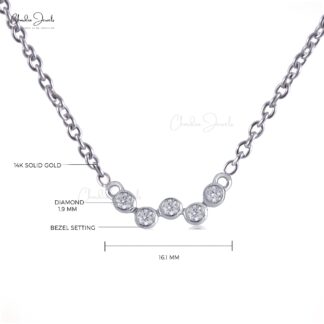 Wave 5 Stone Chain Necklace With 1.9mm G-H Diamond Bezel Set In 14k White Gold Necklaces