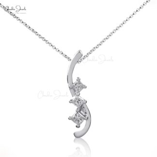 Three Stone Curved Locket In 14k White Gold Diamond Light Weight Dainty Pendant For Her