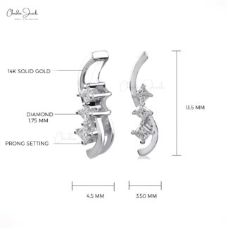 Three Stone Curved Locket In 14k White Gold Diamond Light Weight Dainty Pendant For Her