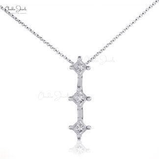 Trio Square Cut Pendant With 0.11 Ct Diamond April Birthstone 14k White Gold Necklace