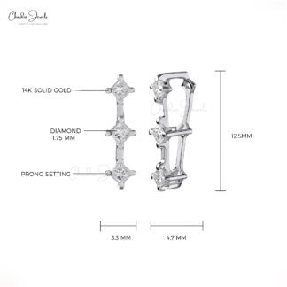 Trio Square Cut Pendant With 0.11 Ct Diamond April Birthstone 14k White Gold Necklace