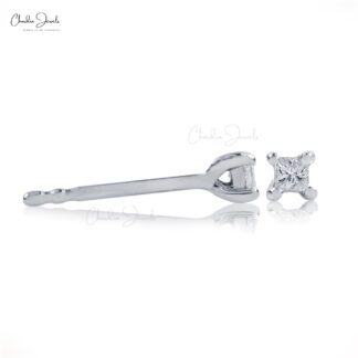 Solitaire Push Back Studs In 14k White Gold G-H Diamond 2mm Square Women Earrings