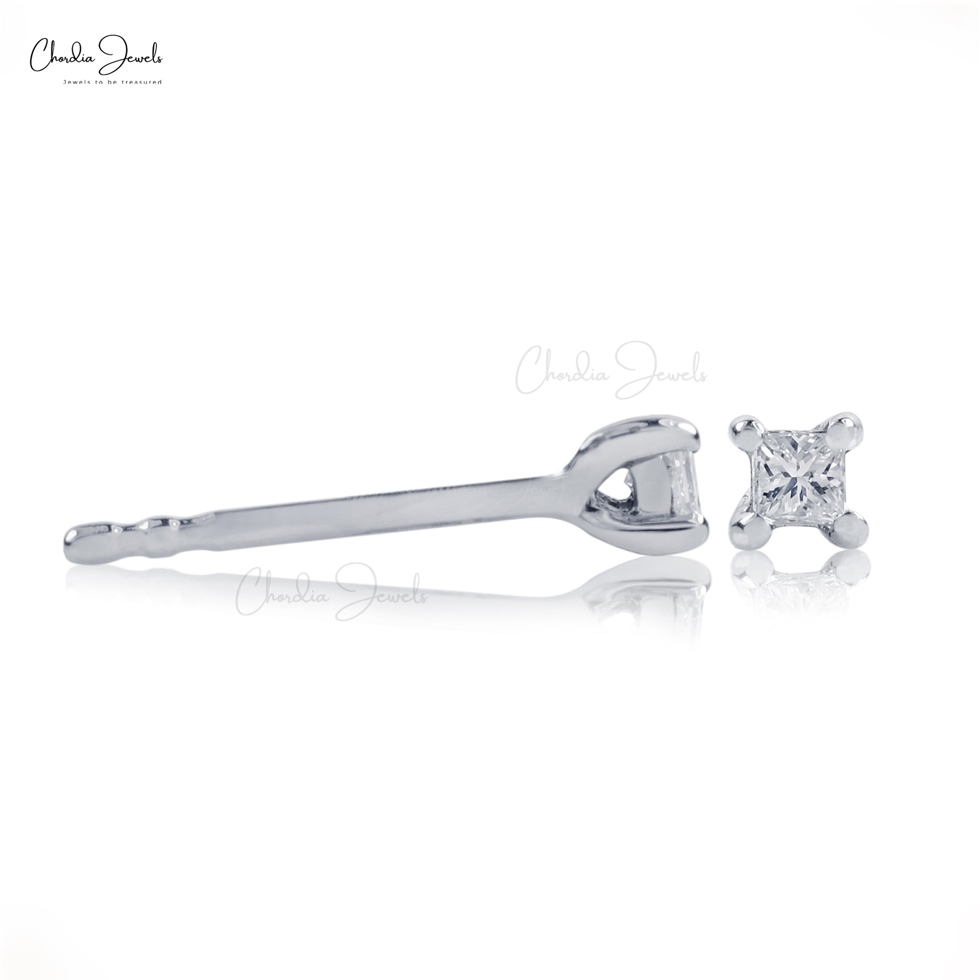 Solitaire Push Back Studs In 14k White Gold G-H Diamond 2mm Square Women Earrings