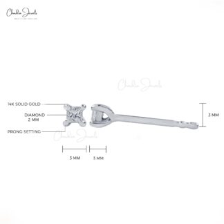 Solitaire Push Back Studs In 14k White Gold G-H Diamond 2mm Square Women Earrings