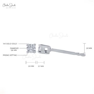 Real 14k White Gold Solitaire Studs With 0.15 Ct G-H Diamond Push Back Earrings For Mom