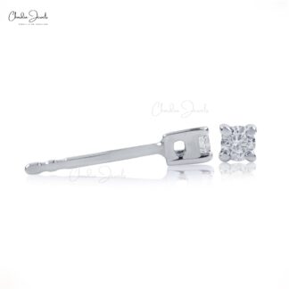 Real 14k White Gold Solitaire Studs With 0.15 Ct G-H Diamond Push Back Earrings For Mom