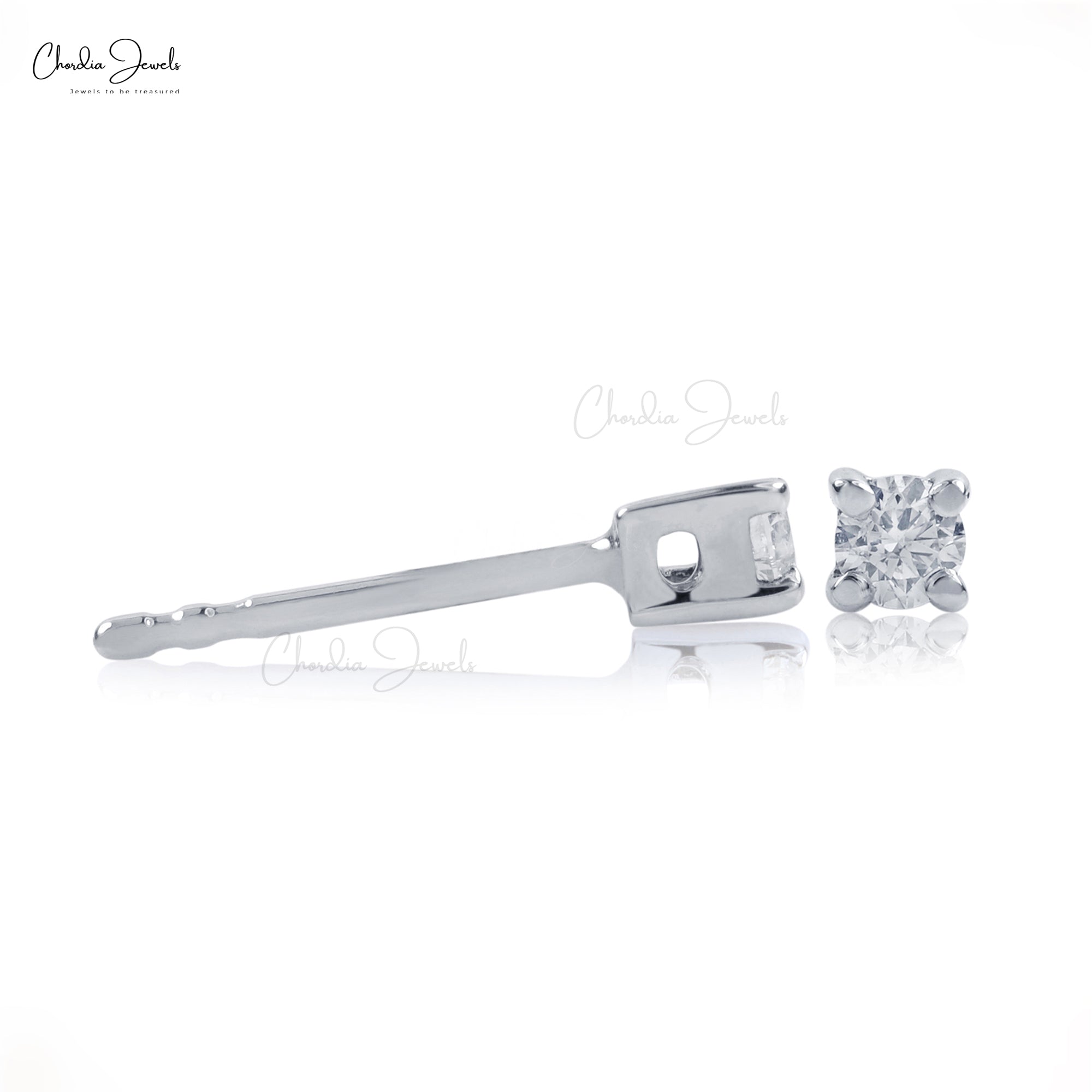 Real 14k White Gold Solitaire Studs With 0.15 Ct G-H Diamond Push Back Earrings For Mom