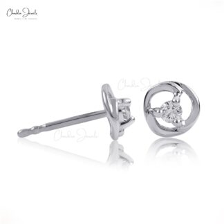 Brilliant Cut Dainty Stud In 14k White Gold G-H Diamond Solitaire Push Back Earrings
