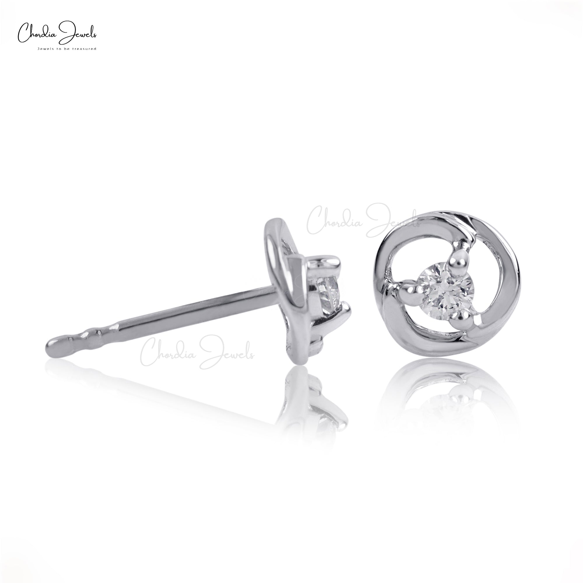 Brilliant Cut Dainty Stud In 14k White Gold G-H Diamond Solitaire Push Back Earrings