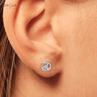 Brilliant Cut Dainty Stud In 14k White Gold G-H Diamond Solitaire Push Back Earrings