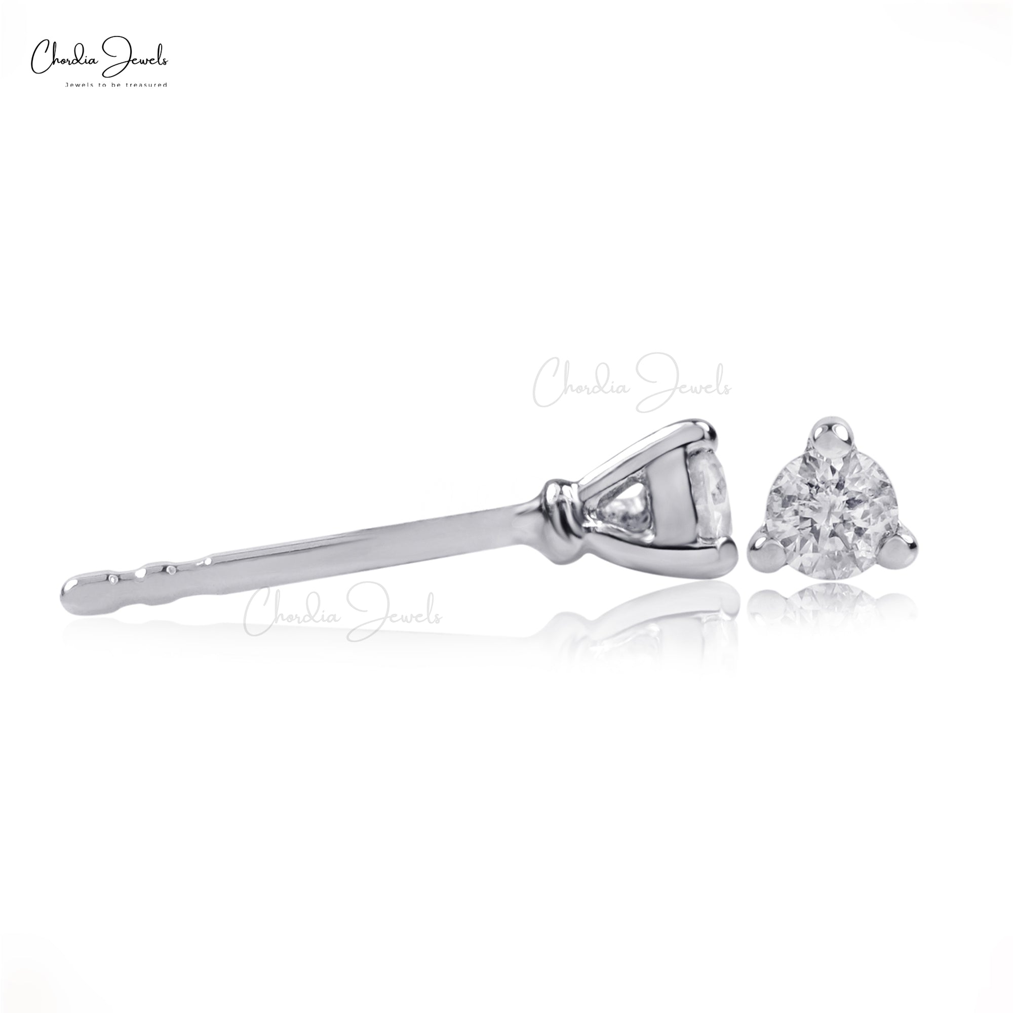 Solitaire Minimal Earring With 2.6mm Round Diamond April Birthstone 14k White Gold Studs