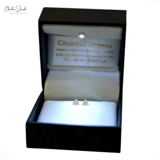 Solitaire Minimal Earring With 2.6mm Round Diamond April Birthstone 14k White Gold Studs