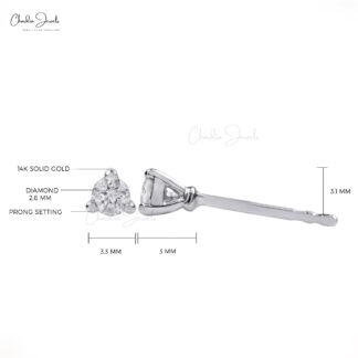 Solitaire Minimal Earring With 2.6mm Round Diamond April Birthstone 14k White Gold Studs