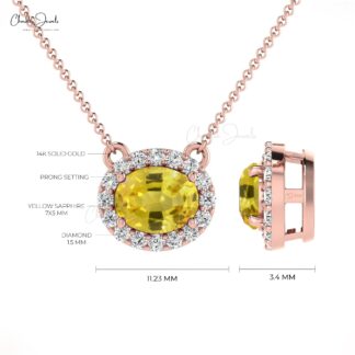 7x5mm Oval Faceted Gemstone Necklace, 14k Solid Gold Diamond Necklace, Natural Yellow Sapphire Necklace, Bridesmaid Necklace, Handmade Necklace, Gift for Her