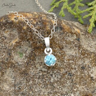 Solitaire Dangle Pendant in 14k Solid White Gold Aquamarine 0.23 Ct Gemstone Jewelry