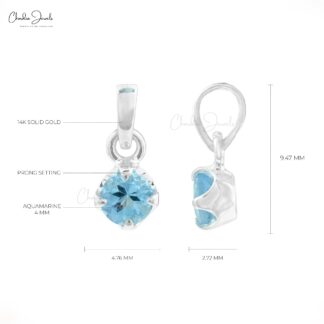 Solitaire Dangle Pendant in 14k Solid White Gold Aquamarine 0.23 Ct Gemstone Jewelry