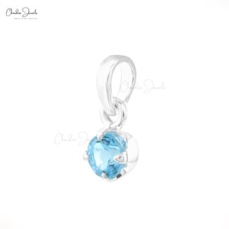 Solitaire Dangle Pendant in 14k Solid White Gold Aquamarine 0.23 Ct Gemstone Jewelry
