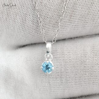 Solitaire Dangle Pendant in 14k Solid White Gold Aquamarine 0.23 Ct Gemstone Jewelry