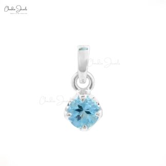 Solitaire Dangle Pendant in 14k Solid White Gold Aquamarine 0.23 Ct Gemstone Jewelry