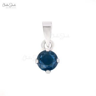 Solitaire Wedding Pendant in 14k White Gold London Blue Topaz Unique Necklace For Her