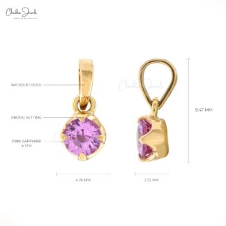 Brilliant Cut Dangle Pendant in 14k Yellow Gold Pink Sapphire 0.23 Ct Gemstone Necklace