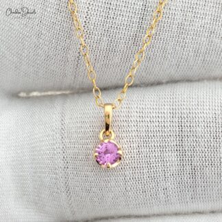 Brilliant Cut Dangle Pendant in 14k Yellow Gold Pink Sapphire 0.23 Ct Gemstone Necklace