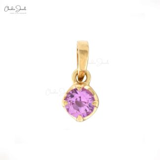Brilliant Cut Dangle Pendant in 14k Yellow Gold Pink Sapphire 0.23 Ct Gemstone Necklace