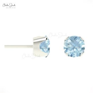 AAA Quality Aquamarine Gemtone Stud Earrings 14k Solid Gold Prong Set Studs