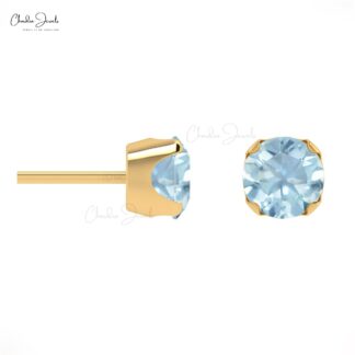 AAA Quality Aquamarine Gemtone Stud Earrings 14k Solid Gold Prong Set Studs