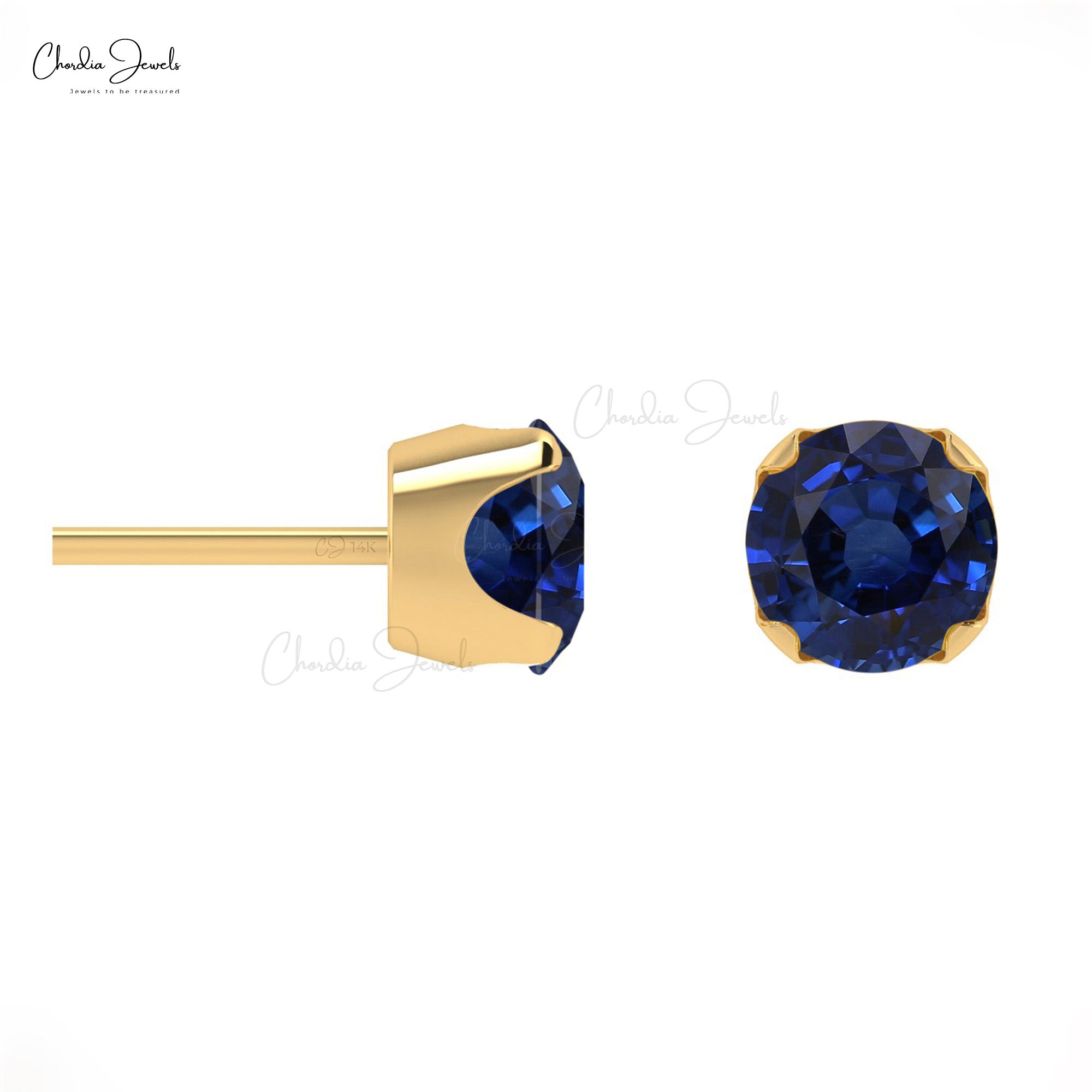 Real 14k Gold Natural Blue Sapphire Earrings 0.6 Ct Round Cut Gemstone Minimal Earrings Handmade Jewelry For Women