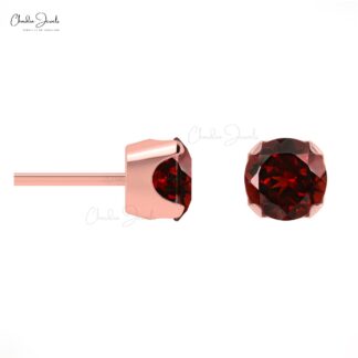 Natural Garnet Studs 4mm Brilliant Round Cut Earrings For Gift 14k Real Gold Minimalist Stud Earrings Fine Jewelry For Her