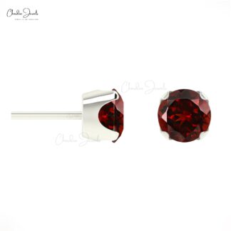 Natural Garnet Studs 4mm Brilliant Round Cut Earrings For Gift 14k Real Gold Minimalist Stud Earrings Fine Jewelry For Her