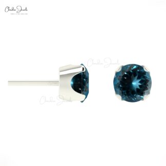 AAA London Blue Topaz Earrings 4mm Round Cut Natural Gemstone Summer Jewelry 14k Real Gold Dainty Earrings For Her